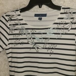 Karen Scott Striped Short Sleeves Top M